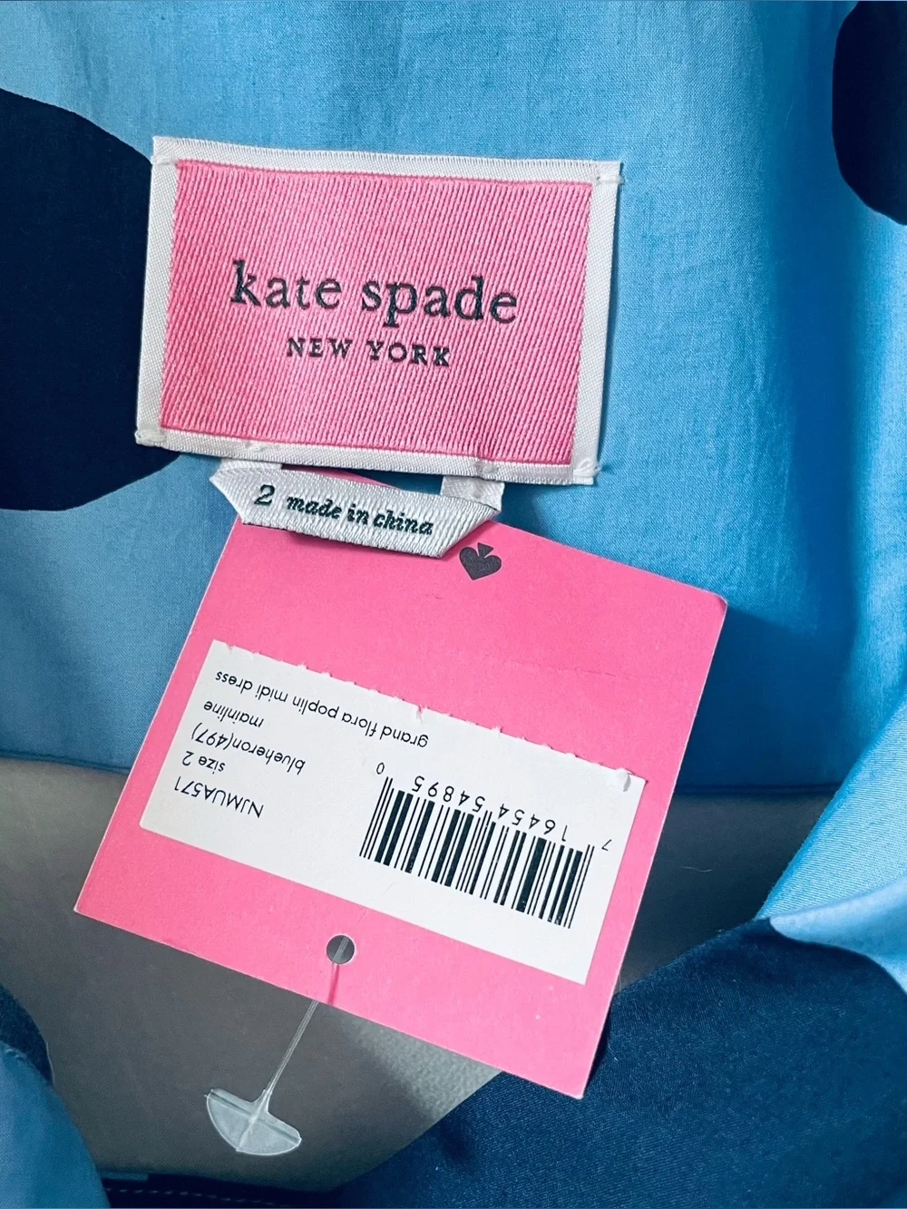 Kate Spade Grand Flora Poplin Midi Dress NWT Size 2 Blue Heron Cutout Back
